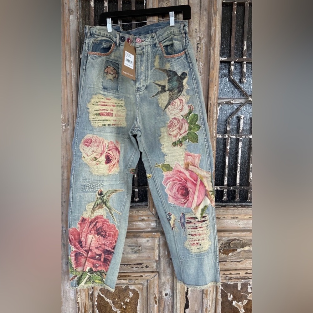 Gorgeous Magnolia Pearl Floral & Bird Appliqué Miners Jeans